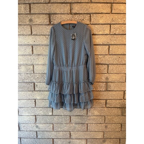 Polka Dot Tiered Ruffle Dress By Express XS Light Blue - Picture 1 of 8